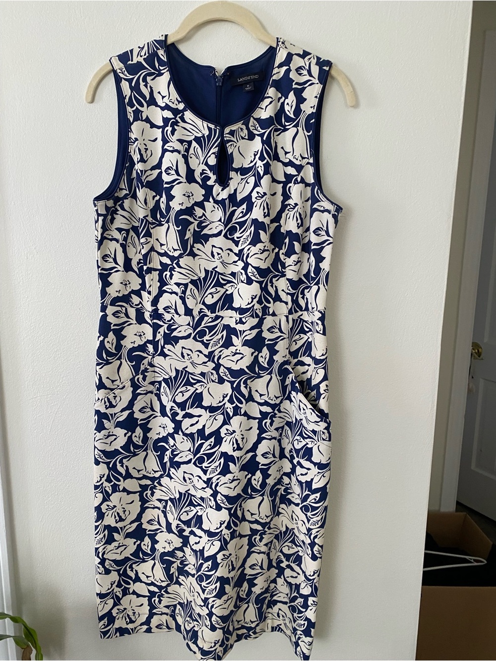 Lands' End Navy and White Floral Sheath Dress